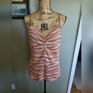Anthropologie Cora Shimmery Knit Zebra Tank Size XL Pink/Rose